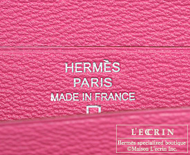 Hermes　Bearn Soufflet　Rose tyrien/Hot pink　Alligator crocodile skin　Silver hardware