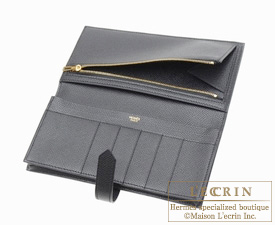 Hermes　Bearn Soufflet　Graphite　Epsom leather　Gold hardware