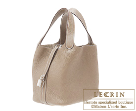 Hermes　Picotin Lock bag 18/PM　Gris tourterelle/Mouse grey　Clemence leather　Silver hardware