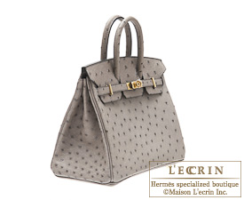 Hermes　Birkin bag 25　Gris tourterelle　Ostrich leather　Gold hardware