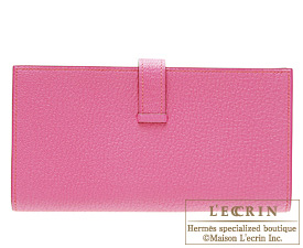 Hermes　Bearn Soufflet　Rose tyrien/Hot pink　Chevre myzore goatskin　Gold hardware