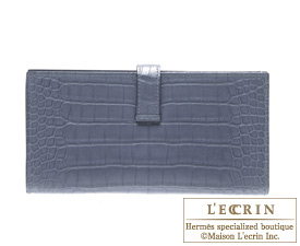 Hermes　Bearn Soufflet　Blue de malte/Dark blue　Alligator crocodile skin　Silver hardware