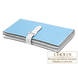 Hermes　Bearn Soufflet　Celeste/White　Epsom leather　Silver hardware