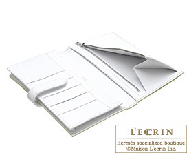Hermes　Bearn Soufflet　Kiwi/White　Epsom leather　Silver hardware