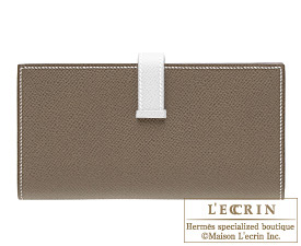 Hermes　Bearn Soufflet　Etoupe grey/White　Epsom leather　Silver hardware