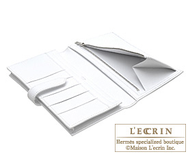 Hermes　Bearn Soufflet　Lime/White　Epsom leather　Silver hardware