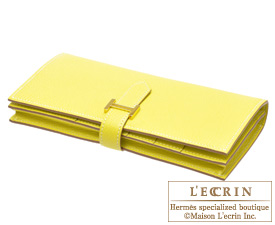 Hermes　Bearn Soufflet　Lime/Lime yellow　Chevre myzore goatskin　Gold hardware