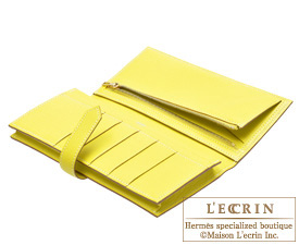 Hermes　Bearn Soufflet　Lime/Lime yellow　Chevre myzore goatskin　Gold hardware