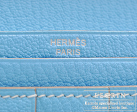 Hermes　Bearn Soufflet　Celeste/Celeste blue　Chevre myzore goatskin　Silver hardware