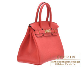 Hermes Birkin bag 30 Geranium Togo leather Gold hardware