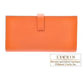 Hermes　Bearn Soufflet　Feu/Fire orange　Chevre myzore goatskin　Gold hardware