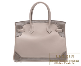 Hermes　Birkin Ghillies bag 30　Argile/Etoupe grey　Swift leather　Silver hardware