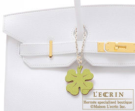 Hermes　Lucky four　Anis green/Orange　Chevre goatskin　Silver hardware