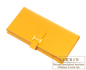 Hermes　Bearn Soufflet　Jaune d'or/Gold yellow　Epsom leather　Gold hardware
