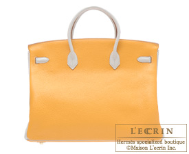 Hermes　Birkin bag 40　Pearl grey/Moutarde　Clemence leather　Silver hardware