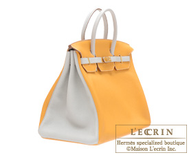 Hermes　Birkin bag 40　Pearl grey/Moutarde　Clemence leather　Silver hardware