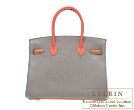 Hermes　Birkin bag 30　Orange/Etain/Sanguine　Clemence leather　Silver hardware