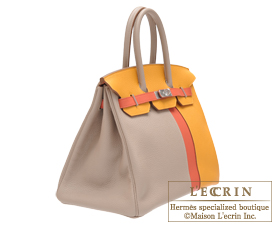 Hermes Birkin casaque bag 35 Gris tourterelle/ Moutarde/ Sanguine Clemence  leather/ Swift leather Matt silver hardware