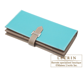 Hermes　Bearn Soufflet　Blue paon/Etoupe grey　Epsom leather　Silver hardware