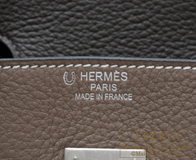 Hermes　Birkin bag 35　Etoupe grey/Chocolat/Bronze　Clemence leather　Matt silver hardware