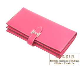 Hermes　Bearn Soufflet　Rose tyrien/Hot pink　Epsom leather　Silver hardware