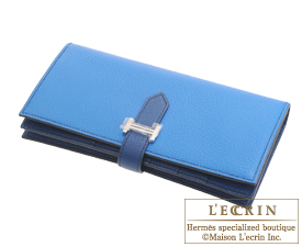 Hermes　Bearn Soufflet　Blue hydra/Blue saphir　Chevre myzore goatskin　Silver hardware