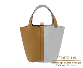 Hermes　Picotin Lock casaque bag 18/PM　Kraft/Pearl grey　Clemence leather　Silver hardware