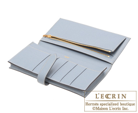 Hermes　Bearn Soufflet　Blue lin/Linen blue　Epsom leather　Gold hardware