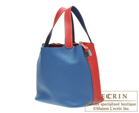 Hermes　Picotin Lock　Casaque bag GM　Rouge casaque/Blue thalassa　Clemence leather　Silver hardware