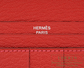 Hermes　Bearn Soufflet　Rose lipstick/Rouge casaque　Chevre myzore goatskin　Silver hardware