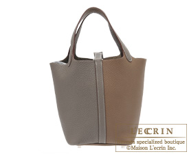 Hermes　Picotin Lock casaque bag 18/PM　Etain/Etoupe grey　Clemence leather　Silver hardware