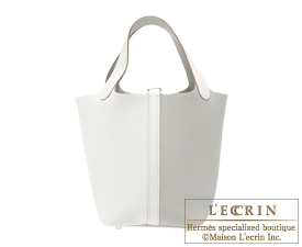 Hermes　Picotin Lock casaque bag PM　White/Pearl grey　Clemence leather　Silver hardware
