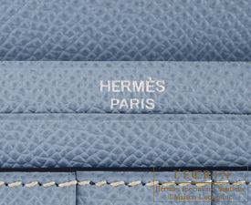 Hermes　Bearn Soufflet　Soufre/Blue lin　Epsom leather　Silver hardware