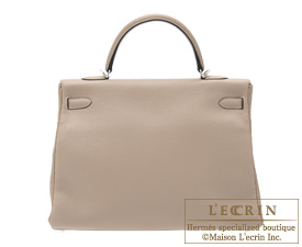 Hermes　Kelly bag 35　Gris tourterelle/Mouse grey　Clemence leather　Silver hardware