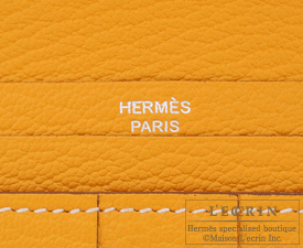 Hermes　Bearn Soufflet　Moutarde/Mustard yellow　Chevre myzore goatskin　Silver hardware