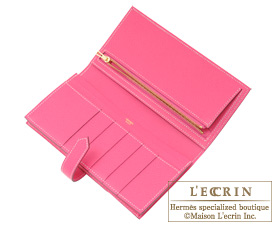 Hermes　Bearn Soufflet　Rose tyrien/Hot pink　Epsom leather　Gold hardware