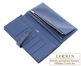 Hermes　Bearn Soufflet　Blue roy/Blue roi　Ostrich leather　Silver hardware