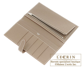 Hermes　Bearn bi-fold wallet　Jaune d'or/Etoupe grey　Epsom leather　Silver hardware