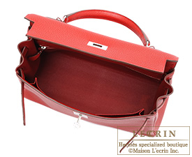 Hermes　Kelly bag 32　Retourne　Rouge casaque/Bright red　Clemence leather　Silver hardware