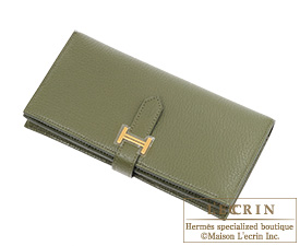 Hermes　Bearn Soufflet　Canopee/Canopee green　Chevre myzore goatskin　Gold hardware