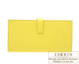 Hermes　Bearn Soufflet　Soufre/Soufre yellow　Chevre myzore goatskin　Silver hardware