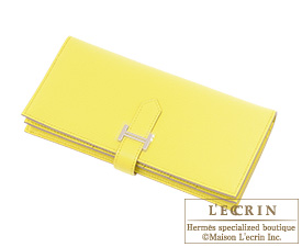Hermes　Bearn Soufflet　Soufre/Soufre yellow　Chevre myzore goatskin　Silver hardware