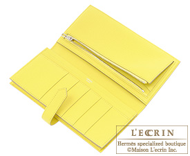 Hermes　Bearn Soufflet　Soufre/Soufre yellow　Chevre myzore goatskin　Silver hardware