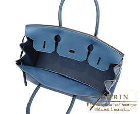 Hermes Birkin bag 30 Blue tempete Fjord leather Silver hardware