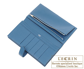 Hermes　Bearn Soufflet　Blue de malte/Dark blue　Chevre myzore goatskin　Silver hardware
