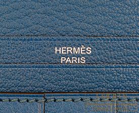 Hermes　Bearn Soufflet　Blue de malte/Dark blue　Chevre myzore goatskin　Silver hardware