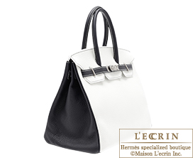 Hermes　Birkin bag 35　White/Blue indigo　Clemence leather　Matt silver hardware