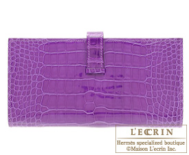 Hermes　Bearn Soufflet　Ultraviolet　Alligator　crocodile skin　Silver hardware