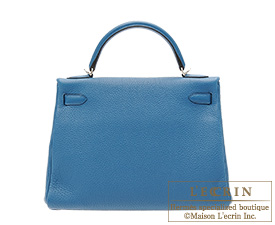 Hermes　Kelly bag 32　Blue de galice　Togo leather　Silver hardware