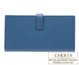 Hermes　Bearn Soufflet　Blue de galice　Chevre myzore goatskin　Silver hardware